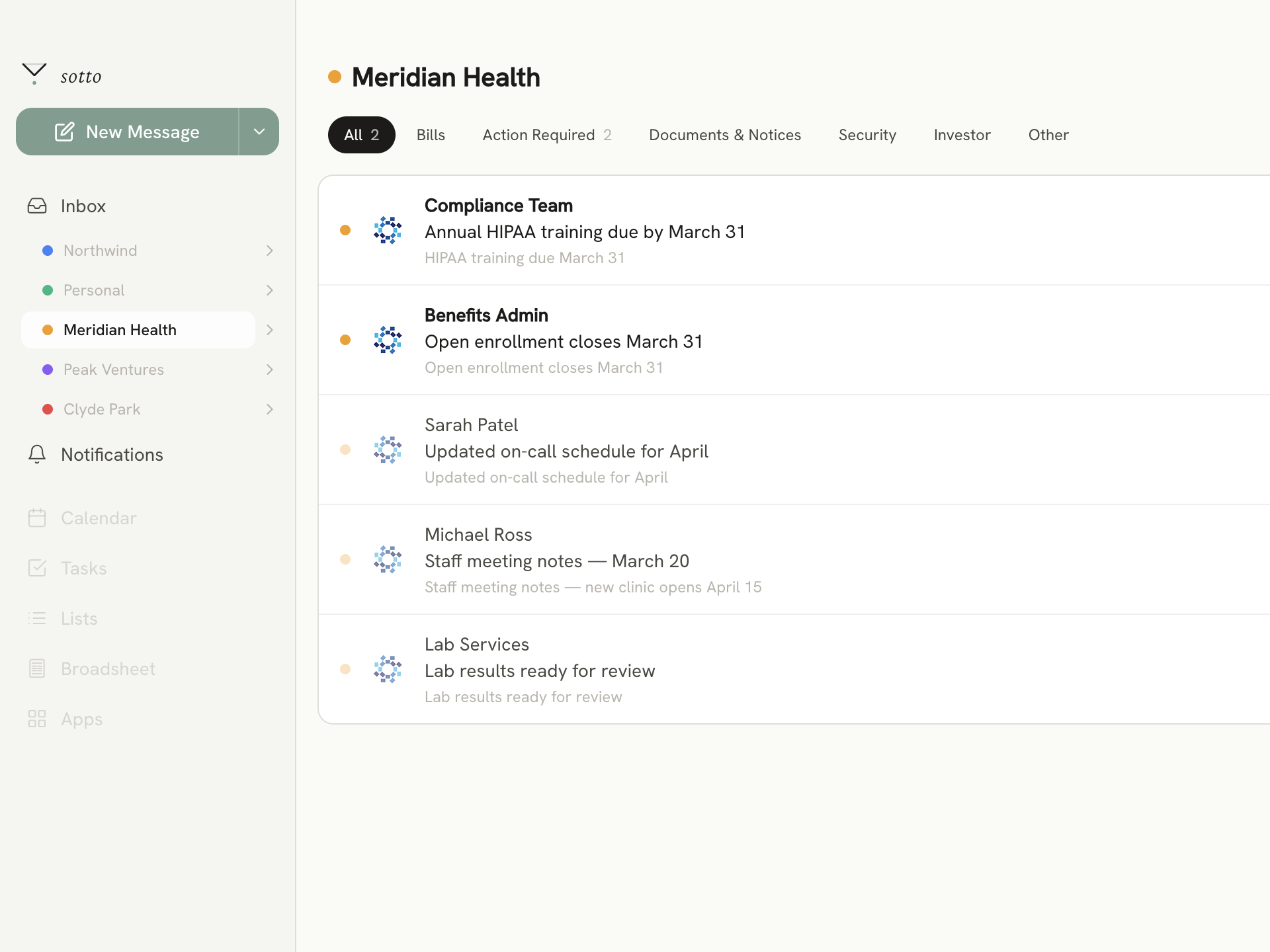 Meridian Health inbox